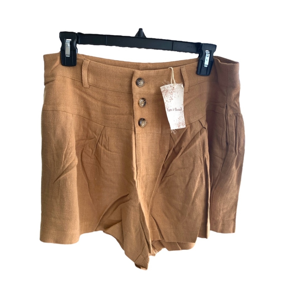 NWT Hem & Thread High Waisted Viscose Linen Wide Leg Camel Color Shorts Sz L
